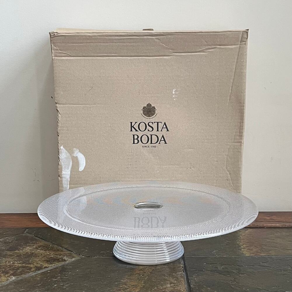 Kosta Boda Limelight Goran Warff Sweden 12” Footed Cake Plate Textured Glass